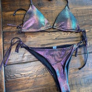 Shein metallic oil slick bikini large NWT